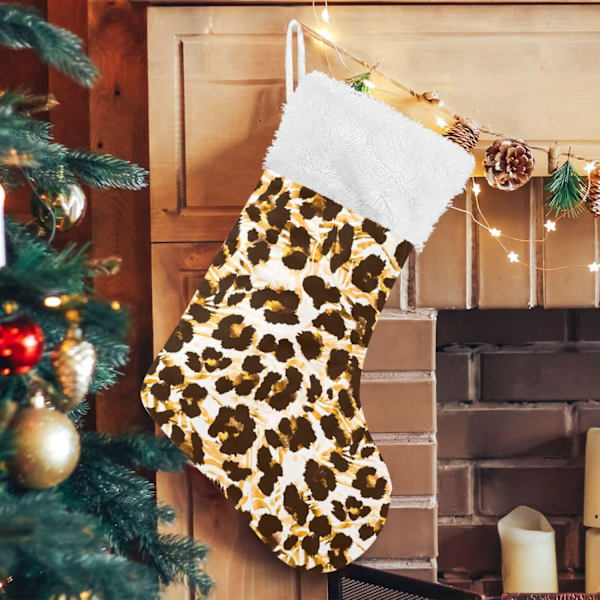 Julklapp, personliga julklappsstrumpor 2-pack Leopard Zebra-mönster 45,7 cm Julstrumpor Hängande Ornament Kamin för träddekoration