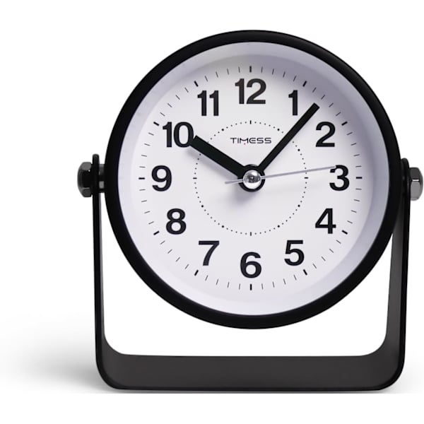 Analog väckarklocka, tyst icke-tickande kvartsrörelse, batteridriven med snooze och on-demand-ljus, enkel att ställa in, skonsam väckning, sängbord, skrivbord, svart