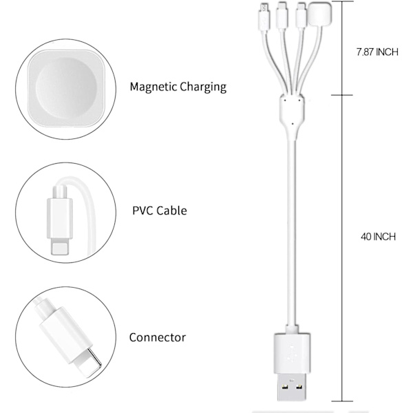 4 i 1 Watch-laddare Multi USB Magnetisk Laddningskabel Bärbar