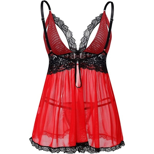 Kvinners Sexy Plus Size Lingerie - Split Cup Lace Babydoll Sleepwear Chemise Set