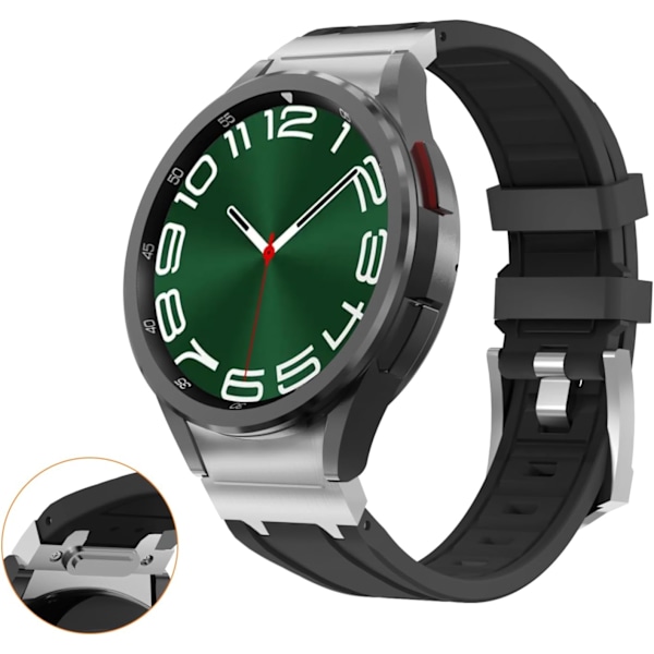 Luksus silikonearmbånd uden mellemrum, kompatibel med Galaxy Watch 7/6/5/4 44mm 40mm, Classic 47mm 43mm 46mm 42mm, 5 Pro 45mm One Click-fastgørelse