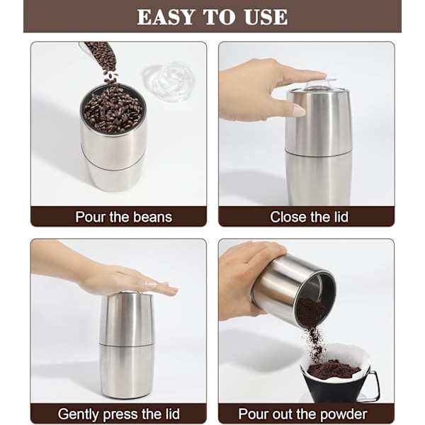 Elektrisk kaffekvarn - Kaffebönkvarn i rostfritt stål för kaffe Espresso Latte Mochas, One-Touch-kvarn för örter, kryddor, spannmål och mer