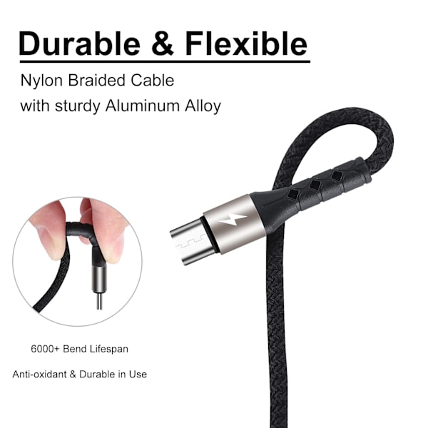 Multiladdningskabel 3A 2-pack 4FT 4 i 1 nylonflätad multipel USB