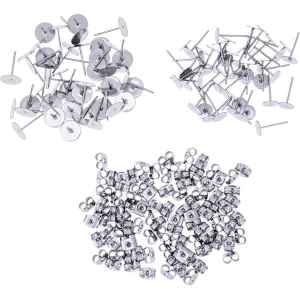 100 stk rustfrie stål ørepinne - med ørepinnebakstykker for smykkefremstilling