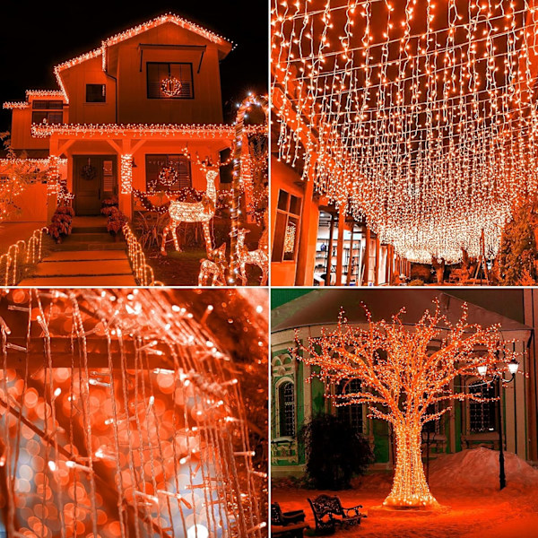 Oransje Halloween-lyskjede, 200 LED 66ft 8 moduser Halloween-lys, UL-sertifiserte sammenkoblede oransje lyskjeder for hjem, hage, veranda,