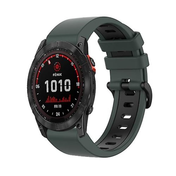 Til Garmin Fenix 7x 26mm Silikone Sports Tofarvet Rem CXR Olive Green-Black