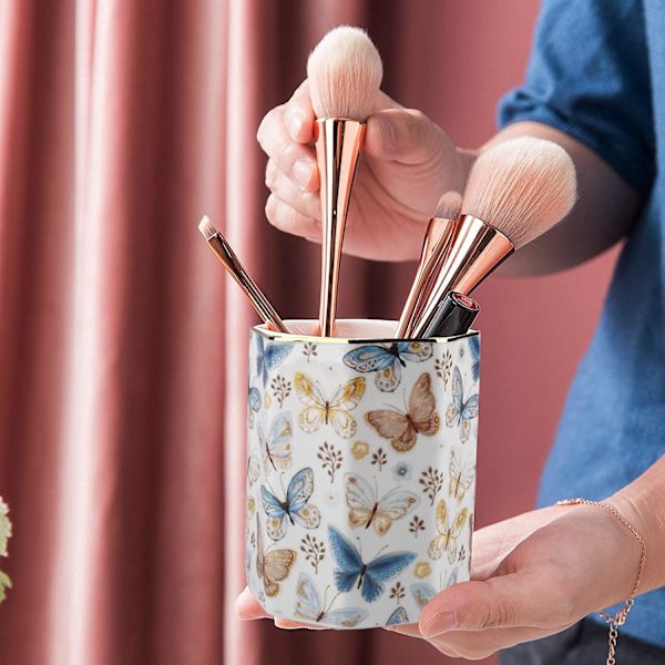 Jwest n-hållare, Cermic Shiny Gold Grphic Butterfly Pttern ncil Cup för flickor barn kvinnor Durble Stnd Desk Orgnizer Mkeup Brush Holder Butterfly