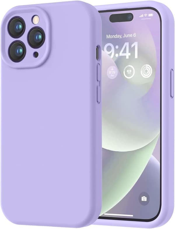 iPhone 14 Pro cover i premium silikone med mikrofiberfor, stødsikker - Lilla
