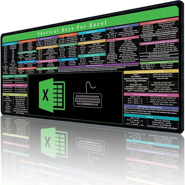 Excel-snarveier jukselapp, tastatursnarvei, over 150 Excel-snarveier, sklisikker musematte, stor Excel-snarvei musematte (35,4x15,74 tommer).