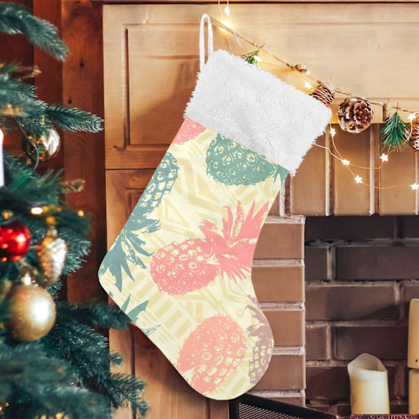 Jule-Strømpe, Personlige Jule-Strømper 2-pak Tropisk Retro Chic Ananas 45,7 cm Jule-Strømper Hængende Ornament Pejs til Træ
