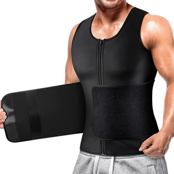 Sauna Vest til mænds taljetræner lynlås neopren sauna dragt tank top