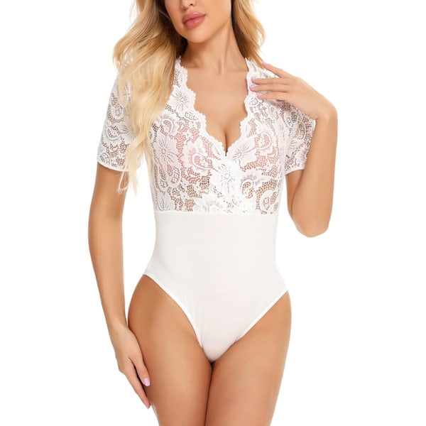 Kvinners blonder body Sexy dyp V Snap skritt Clubwear kort ermet topper S-XXXL