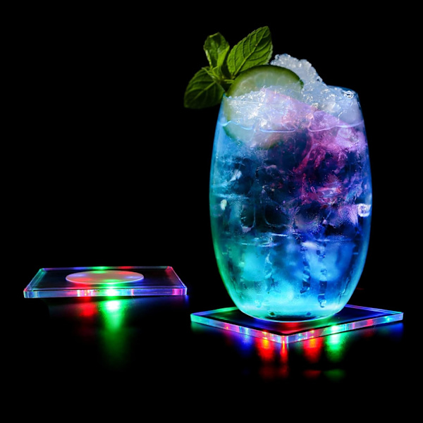 Set med 6 fyrkantiga LED-underlägg - Light Up Coasters för fester