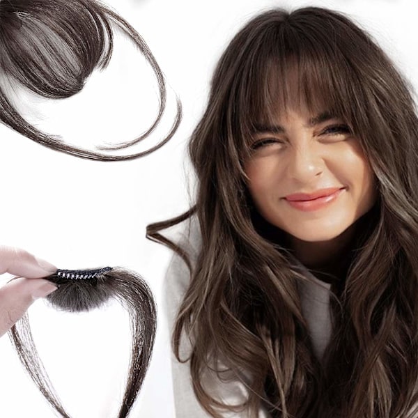 Clip-in lugg 100% ekte hår extensions medium brun clip på lugg