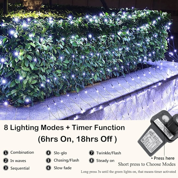 12ft x 5ft 360 LED Julgransnätljus, 8 lägen Busk Nätljus Anslutningsbara, Timer, Vattentäta för Julgranar, Buskar, Trädgård, Utomhus