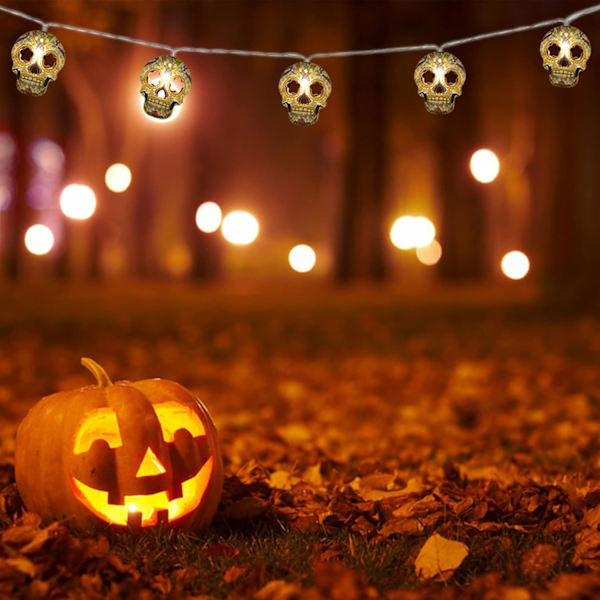 Halloween-lyskæde, 2 pakker kranie-lyskæde 30 LED kranie-lys 15ft Halloween-dekoration lys Batteri/USB-drevet Valgfrit 2 tilstande