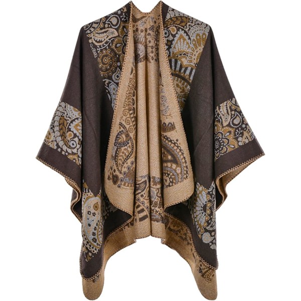 Oversized vinterteppe sjal kvinners koselige åpen front poncho