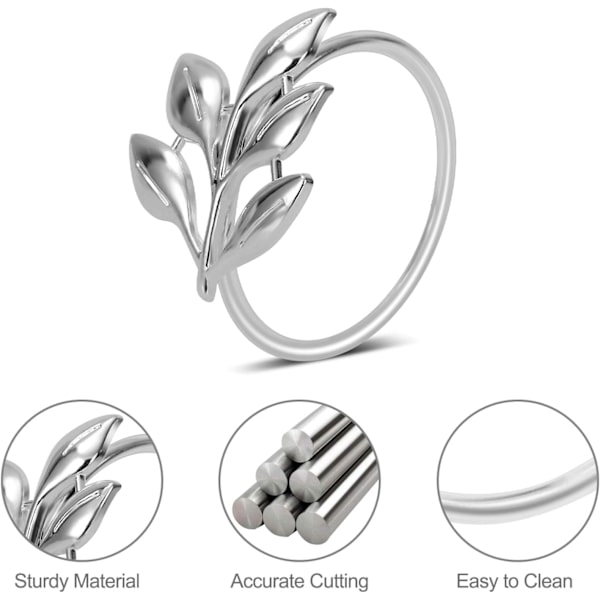 Set med 20 serviettringer i bladform, metall, sølv, serviettholder, bordserviettringer for