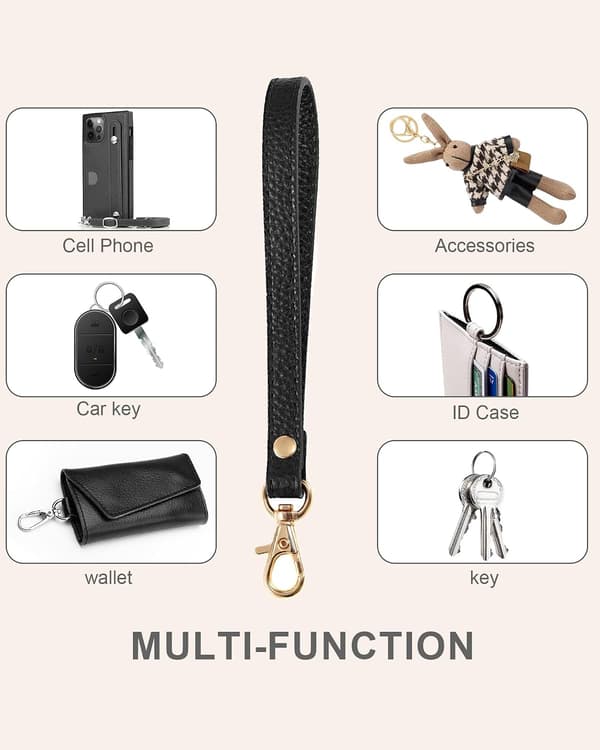 Håndledsrem, Nøglering i Ægte Læder Håndledsrem Nøglering Håndrem til Pung Taske Clutch Mobiltelefon Nøgleringe
