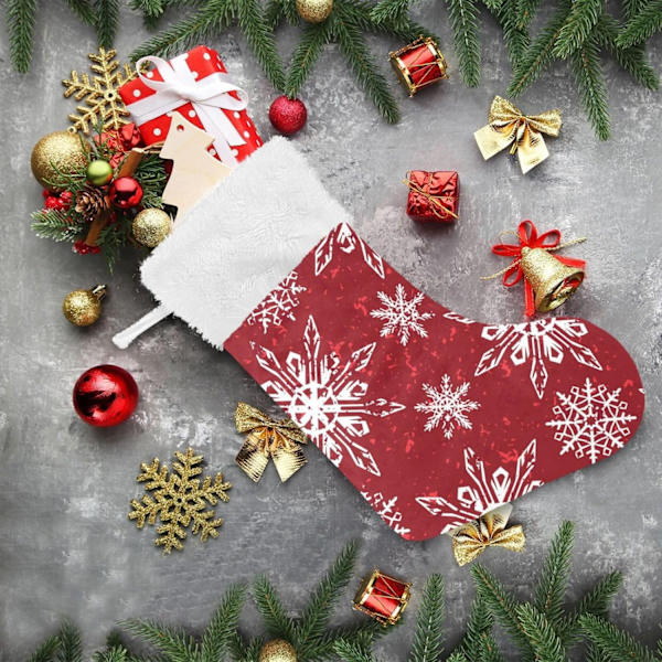 Julklapp, personliga julklappsstrumpor 2-pack vita snöflingor julröd jul 45,7 cm julstrumpor hängande prydnad kam