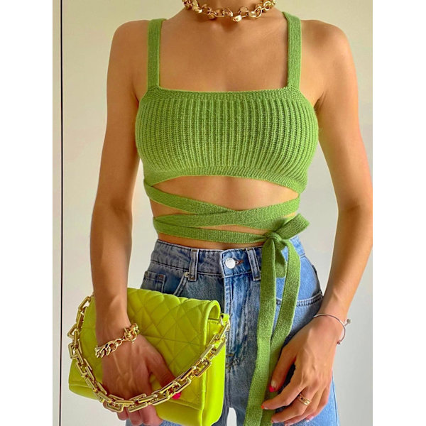 Kvinners sexy striper, selvbundet midriff-tråd strikket