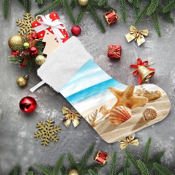 Julklapp, personliga julklappsstrumpor 2-pack Mussel Strand Söstjärna Hav 2 18 tum Julstrumpor Hängande Ornament Eldstad för B