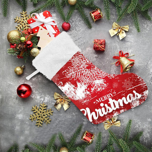 Julklapp, Personliga Julklappsstrumpor 2-pack Jul Vit Snöflinga Röd 45,7 cm Julstrumpor Hängande Ornament Eldstad för