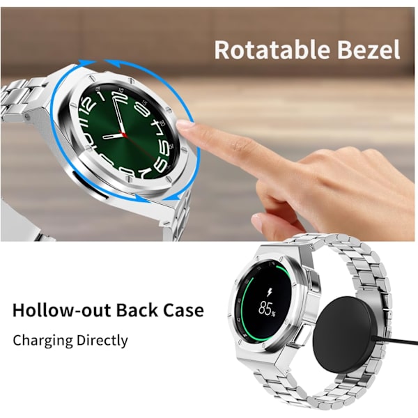 Luksus etui designet til Galaxy Watch 6 Classic 47mm 2023, robust militærbeskyttende metal kofanger etui med taktisk rustfrit stålbånd til