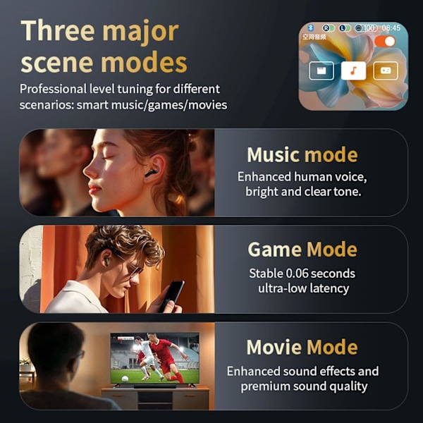 Active Noise Cancelling Earbuds ANC med Smart Touch Screen til iPhone Android TWS True Wireless Bluetooth Earbuds Black