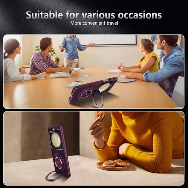 Kompatibel med Galaxy Z Flip 5 Deksel, Roterende Ring Magnetisk Beskyttelse Støtsikkert Deksel for Galaxy Z Flip 5 5G, Sammenleggbart Slim Deksel (Lilla) Lilla