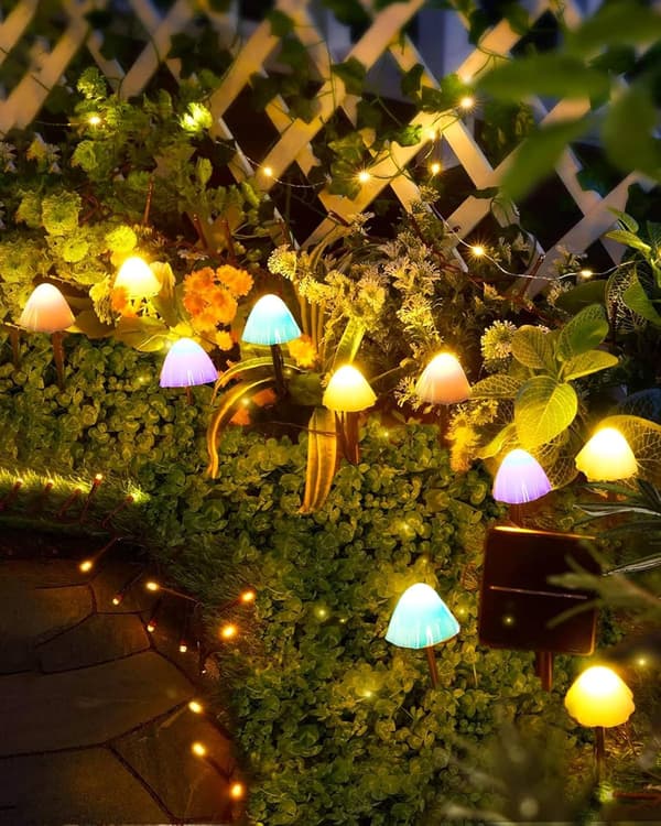 Solar hagepynt, 5m, 20 LED, Sopp solcellelamper, Vanntett solcelle sopppynt for sti, landskap, gjerde, plen, bakgård, Halloween