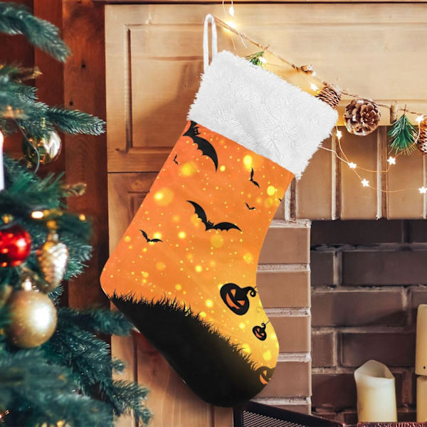 Jule-Strømpe, Personlige Jule-Strømper 2-pak Halloween Græskar Flagermus 45,7 cm Jule-Strømper Hængende Ornament Pejs til Ba