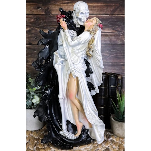 Ebros Bryllup Brud og Dødens Engel Grim Reaper Skelet Kys Figur 14,25\" Høj Kærlighed Dør Aldrig De Dødes Dag DOD Kranier Ossuarium Makaber