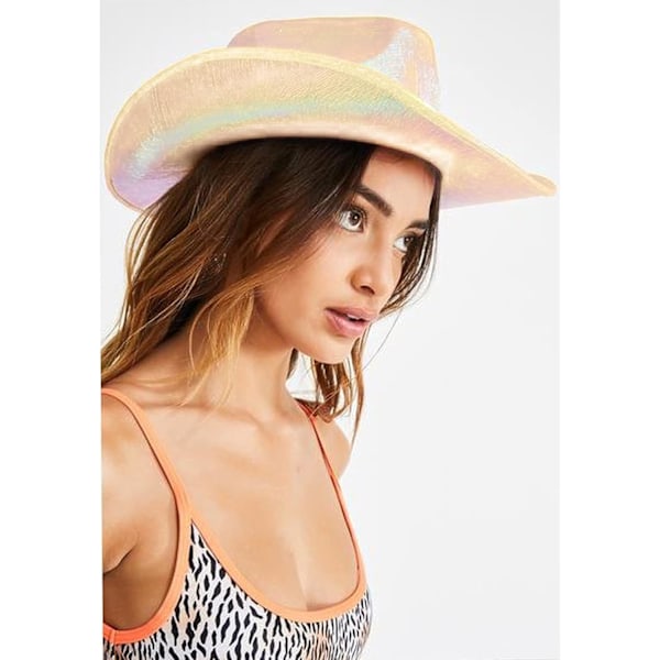 Neon Glittrande Glitter Space Cowboyhatt Kvinnor Roliga Hattar Metallic Space Shiny