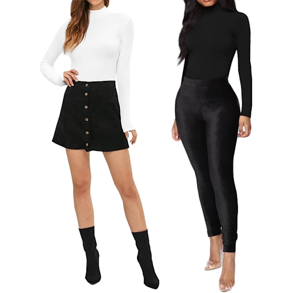 Kvinnors Mock Turtle Neck Långärmad Toppar Bodysuit Jumpsuit