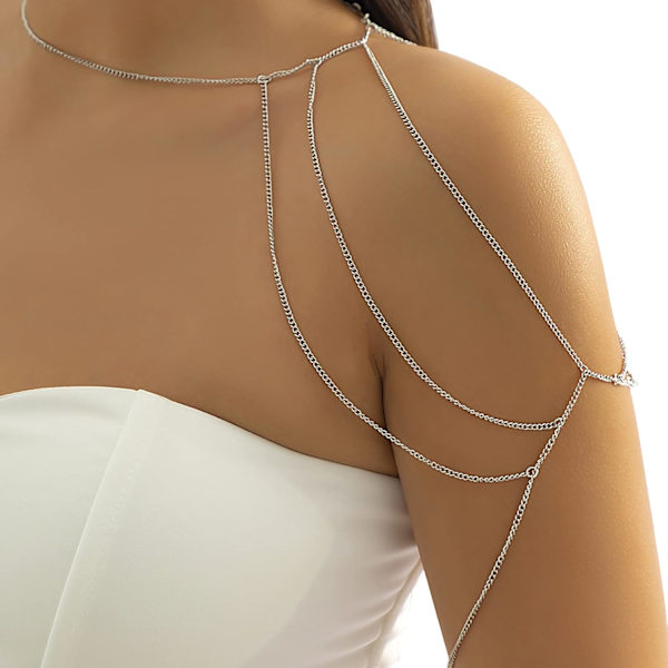 Enkel axelkedja halsband metall tofs skiktad övre