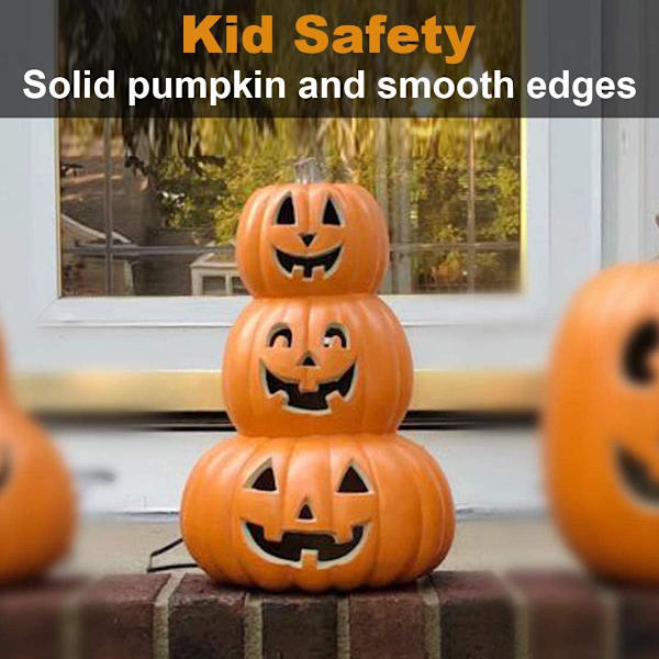 Halloween Gresskarlys Dekorasjoner, LED Lys Opp Forhåndsopplyst Jack-o-Lantern Figur med Innebygd Varmt Hvite Lys for Feriefest
