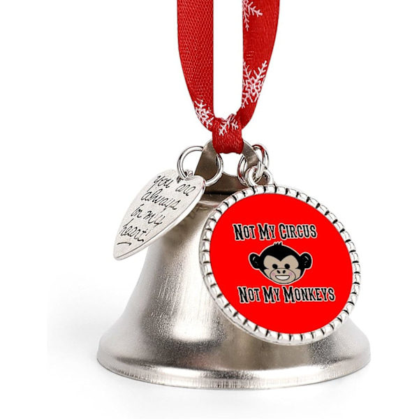 Ikke min cirkus, ikke mine aber Sølvklokke Ornament Juletræsklokker med Rød Lanyard Metal Xmas Hængende Dekorationer til Feriefest Kærlighed