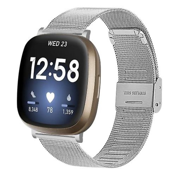 Til Fitbit Versa 3 / Sense Milan Buckle Metal Watch Band LOK Silver