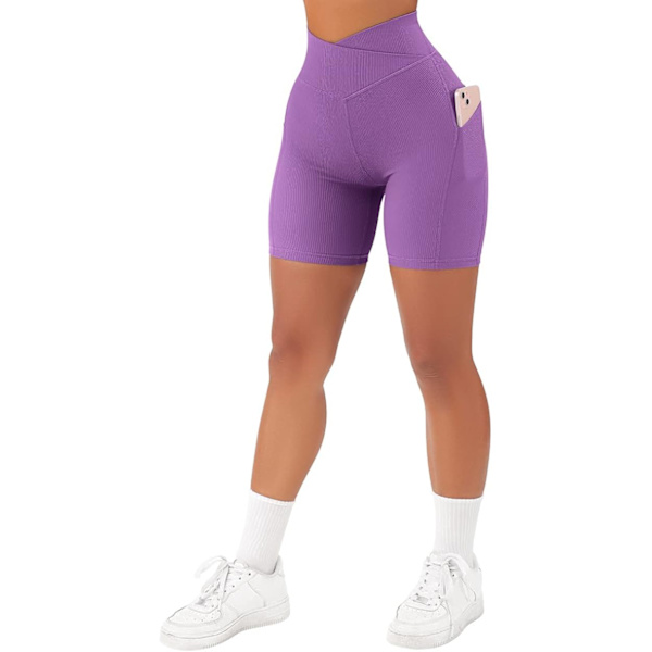 Kvinnors Cross Workout Shorts med fickor 5\" Hög midja Booty Biker Short