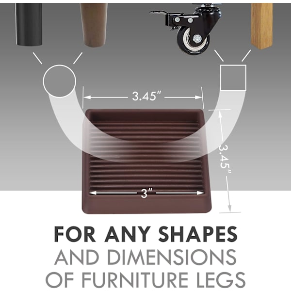 3X3 Gummikop til Møbelhjul, Skridsikre Møbelpuder, Anti-Slip Gripper, Anti-Skrid, Anti-Slide Gulvbeskytter til Seng, Sofa Stoppere (Brun, 8 Pak)