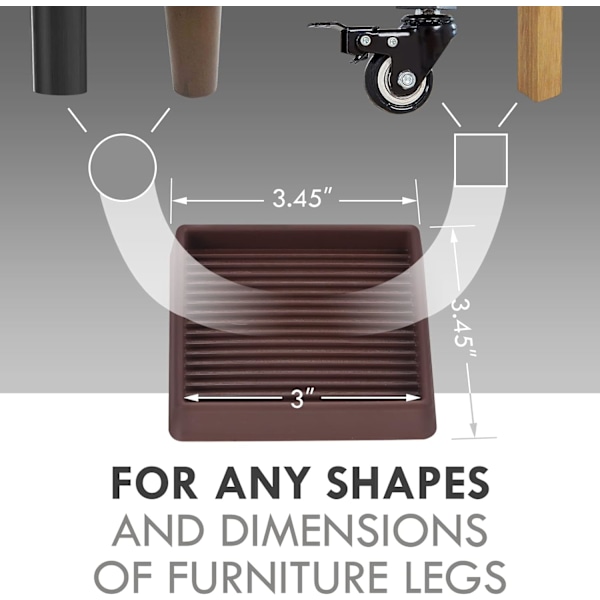 3X3 Gummimöbelhjulskålar, halkfria möbeldynor, halkfria grepp, halkfria, halkfria golvskydd för sängsoffa-proppar (brun, 8-pack)