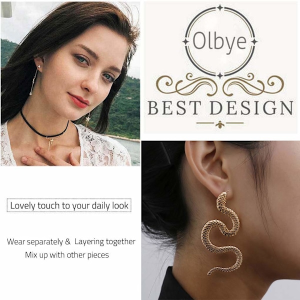Slange Ørestikker Guld Lang Dangle Slange Øreringe Minimalistiske
