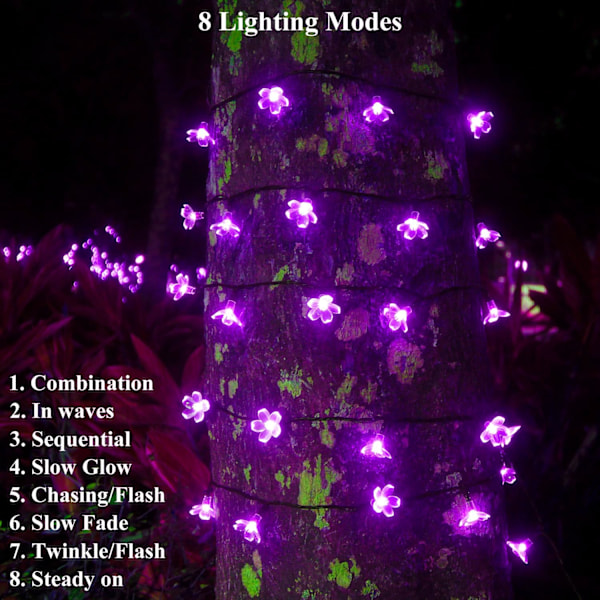 Blomster Solcellslampor Utomhus String Vattentät 39ft 100LED Fe Lampor, Solcells Körsbärsblomstror String Lampor för Utomhus Trädgård Uteplats Gård Stängsel