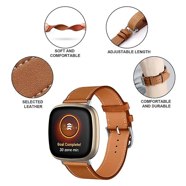 För Fitbit Versa 4 / Sense 2 Universal Äkta Läder Klockarmband NZQ Black