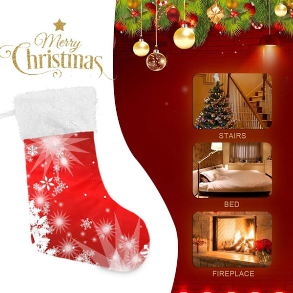 Julklapp, Personliga Julklappsstrumpor 2-pack Jul Vit Snöflingor Röd 45,7 cm Julstrumpor Hängande Ornament Eldstad