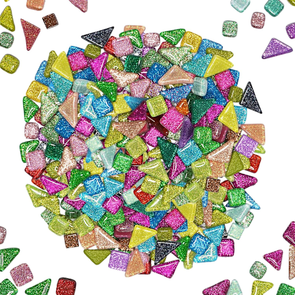 Assorterede farver glasmosaikfliser - 200g glitter krystalmosaiksten til håndværk