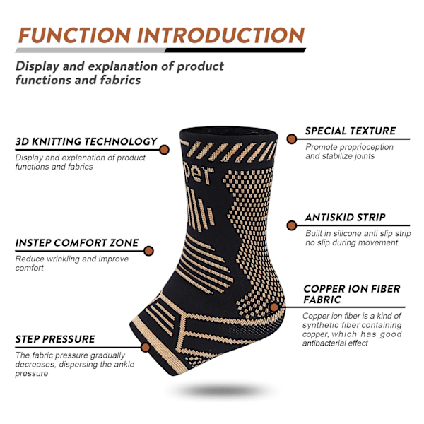 Enkel kobberion ankelstøtte for basketball, løping og fotturer