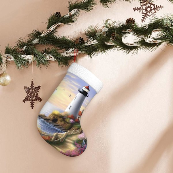 Leuchtturm Diamantmålningstryck Julstrumpa Xmas Ornament Kaminhängande Julstrumpor för Familj Semester Xmas Party Dekorationer 45 cm
