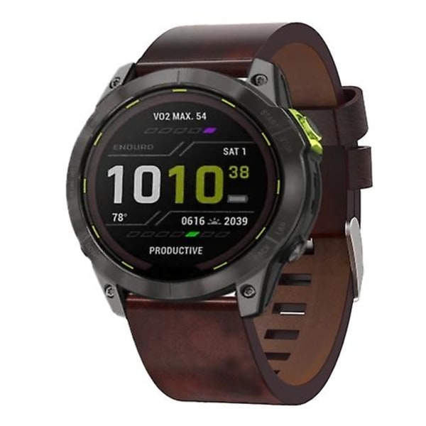 For Garmin Enduro 2 26mm Læder Stål Spænde Urrem IEU Brown